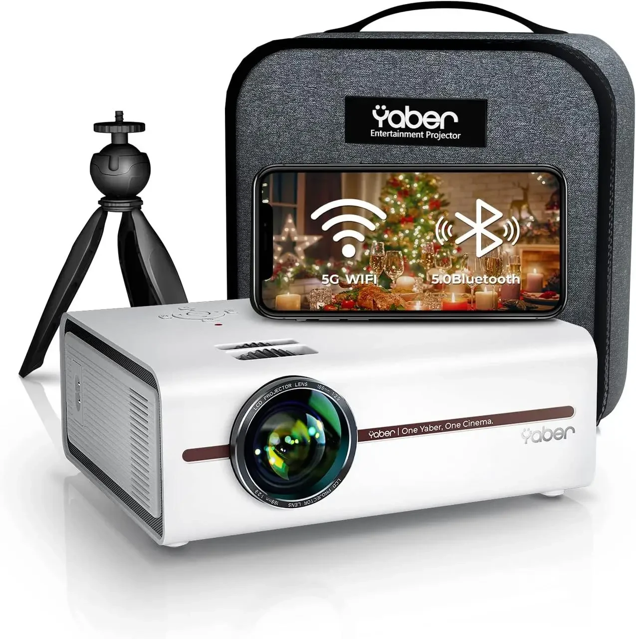 Проектор YABER V5 5G Wi-Fi Bluetooth 1080P Full HD для ПК/телефона Android iOS (сумка и штатив в комплекте)