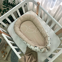Кокон гнездо для новорожденных для сна Baby Design Сердечки серо-бежевые топ