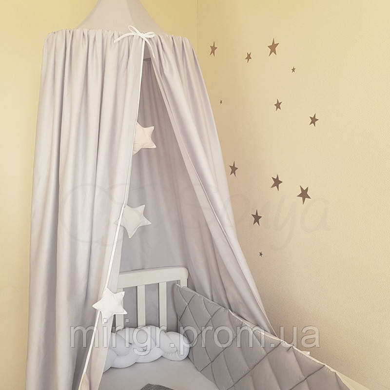 Балдахин для детской кроватки Шатер, сатин, серый топ - фото 1 - id-p1647982338