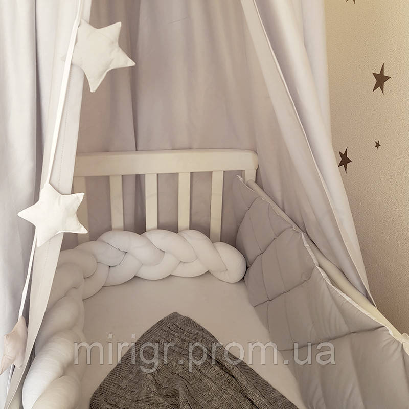 Балдахин для детской кроватки Шатер, сатин, серый топ - фото 4 - id-p1647982338