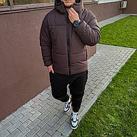 Мужская зимняя куртка до -30*С теплая коричневая | Мужской пуховик зимний с капюшоном L