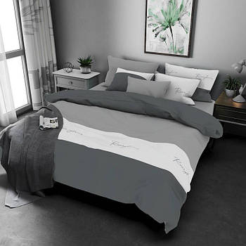 Наволочка на блискавці 70х70 (Бязь) | Від виробника "Королева Ночі" | Смуги з текстом на сірому