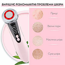 Мікрострумовий масажер для обличчя 5в1 Facial Massager W-618D з LED терапією для догляду за шкірою рожевий, фото 2