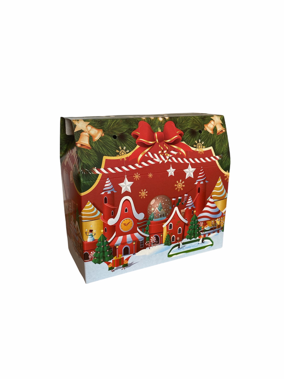 Новорічна Паперова пачка для цукерок до 1,5 кг Червоний саквояж, фото 1