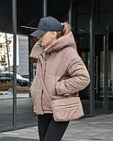 Зимова коротка куртка "Глорія" з сумочкою, шоколад, фото 4