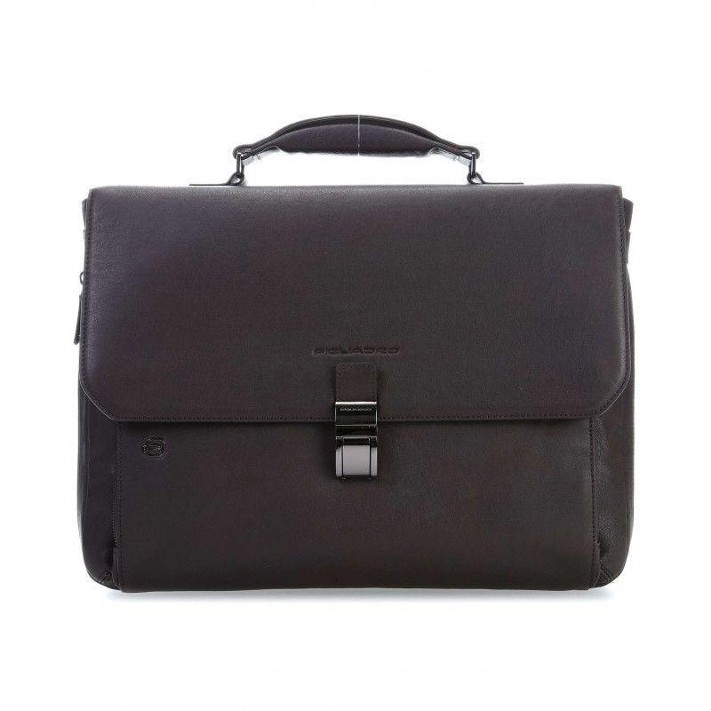 Кожаный мужской портфель Piquadroс отделением для ноутбука коричневый 41x10x31 см. 2203395 - фото 4 - id-p1709622986