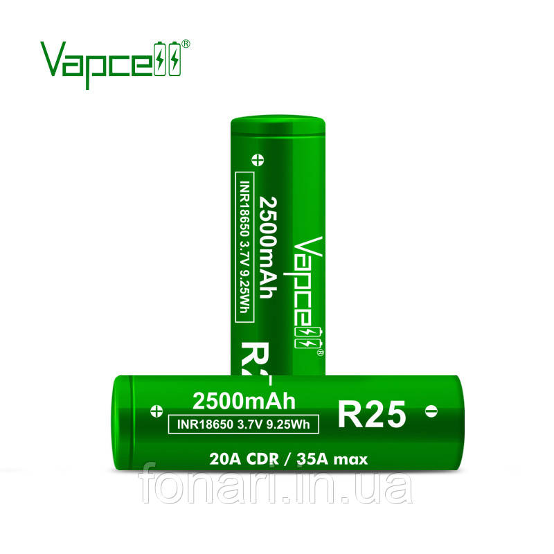 Аккумулятор Vapcell INR18650 R25 Li-Ion 2500 mAh (без платы защиты) высокотоковый - фото 4 - id-p428030396