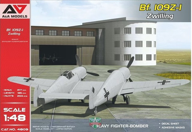 Пластикова модель 1/48 A&A Models 4809 німецьки инищувач-бомбардувальник Messerschmitt Bf. 109Z-1 Zwilling