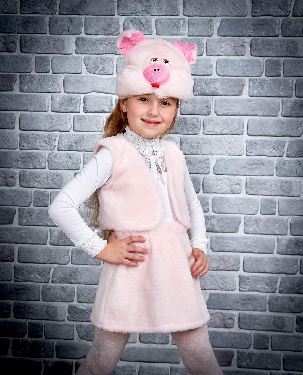 Костюм свині для дівчинки дитячий карнавальний з рожевого хутра р. 30-32