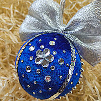 Новогодние шары ручной работы синий с серебром 7 см