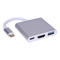 Переходник адаптер 3 в 1 USB Type-C - HDMI / USB 3.0 / USB Type-C Silver (6249)