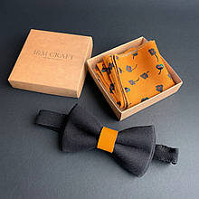 Набір I&M Craft краватка-метелик + нагрудна платок паше, пісочна з чорним (011117)