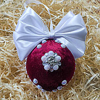 Новорічні кулі ручної роботи бордового кольору 7 см