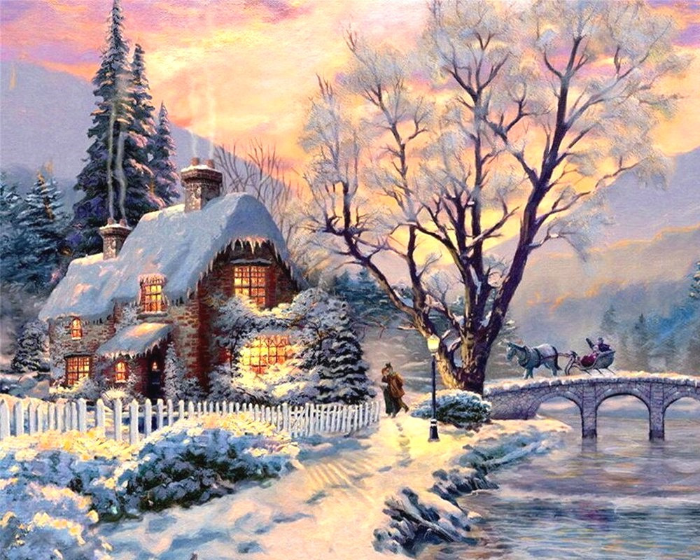 Картина за номерами 40×50 см Чарівний зимовий будиночок худ. Томас Кінкейд Kontur DS0426