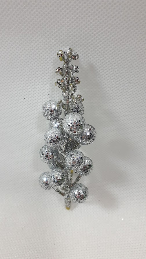 Блестящая серебряная верхушка ягод с пайетками 13см,украшение для рукоделия - фото 1 - id-p1709706927