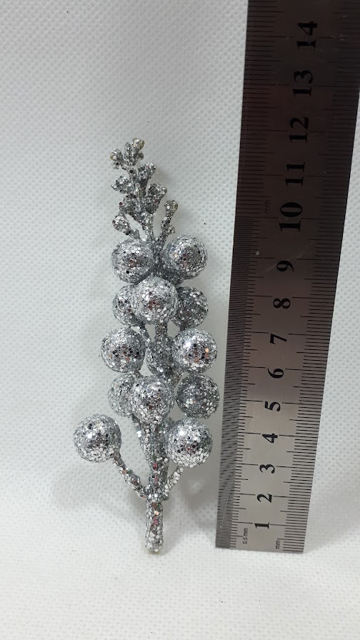 Блестящая серебряная верхушка ягод с пайетками 13см,украшение для рукоделия - фото 2 - id-p1709706927