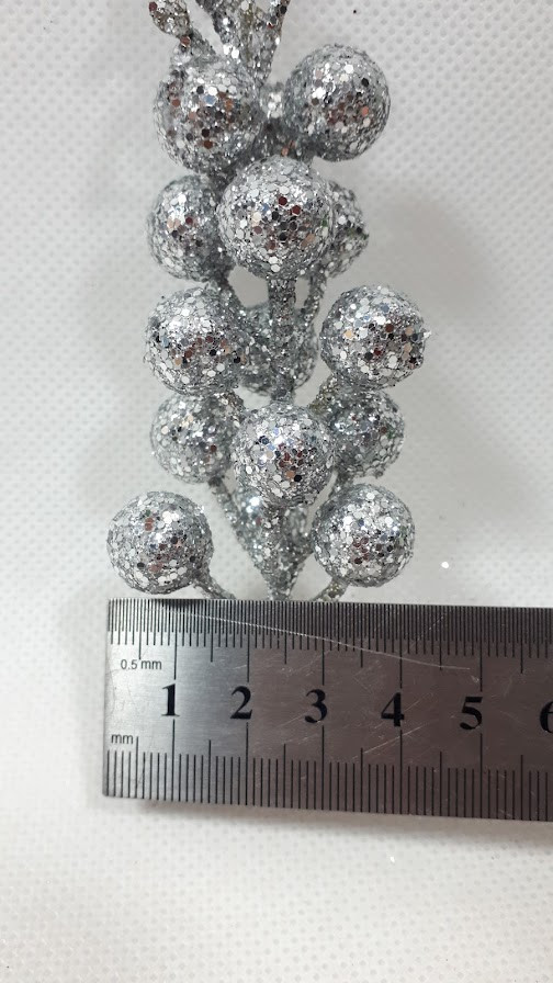 Блестящая серебряная верхушка ягод с пайетками 13см,украшение для рукоделия - фото 3 - id-p1709706927