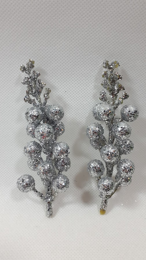 Блестящая серебряная верхушка ягод с пайетками 13см,украшение для рукоделия - фото 4 - id-p1709706927