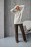 Светр жіночий довгий туніка вовна вільний крій 48/52 світло сірий, фото 5