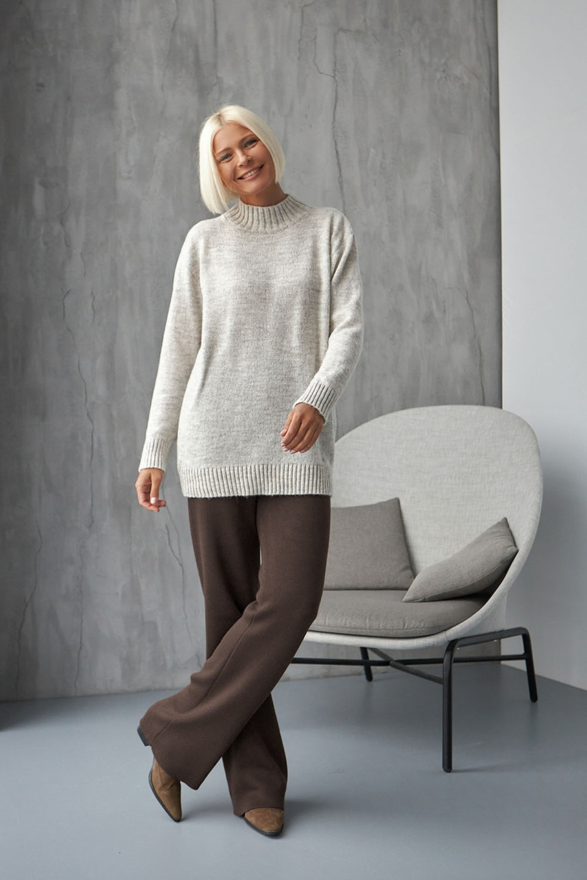 Светр жіночий довгий туніка вовна вільний крій 48/52 світло сірий, фото 1