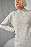 Светр жіночий довгий туніка вовна вільний крій 48/52 світло сірий, фото 4
