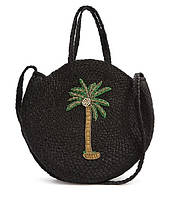 1, Круглая соломенная джутовая черная сумка-тоут пляжная с вышивкой сумка Forever 21