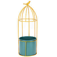 Підсвічник-ваза "Золота пташка", зелена, 41 см