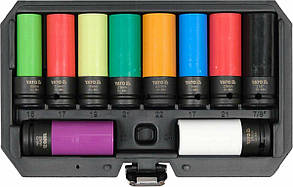 Головки торцеві ударні YATO: квадрат 1/2", М15-24 мм, l = 87 мм, Cr-Mo. для литих дисків. 10 ед. YT-10564