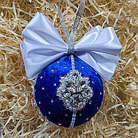 Новорічні кулі ручної роботи синього кольору 8 см