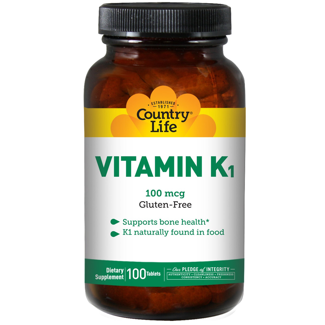 Витамин K1, Country Life, 100 мкг, 100 таблеток - фото 1 - id-p283121083