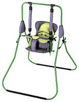 Гойдалки для підлоги "Алінка" 4822 (1) зелений каркас, сіра матерія, салатовий гномик