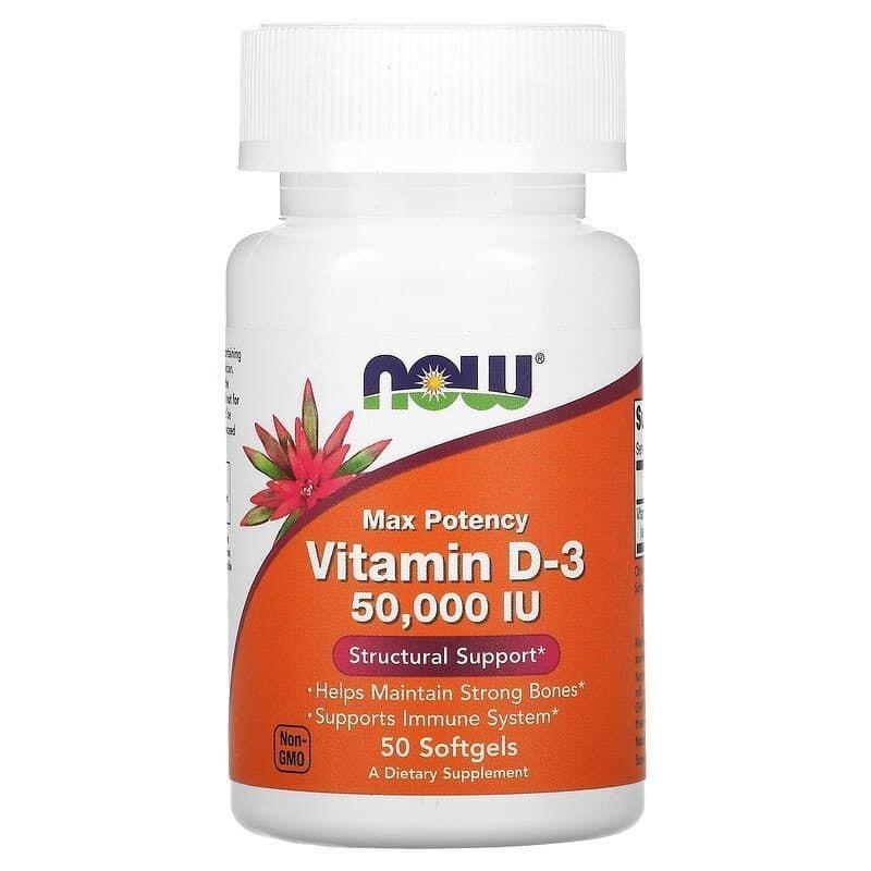 Витамин D3 NOW Foods, Vitamin D-3 High Potency 50,000 IU 50 Softgels - фото 1 - id-p1709973673