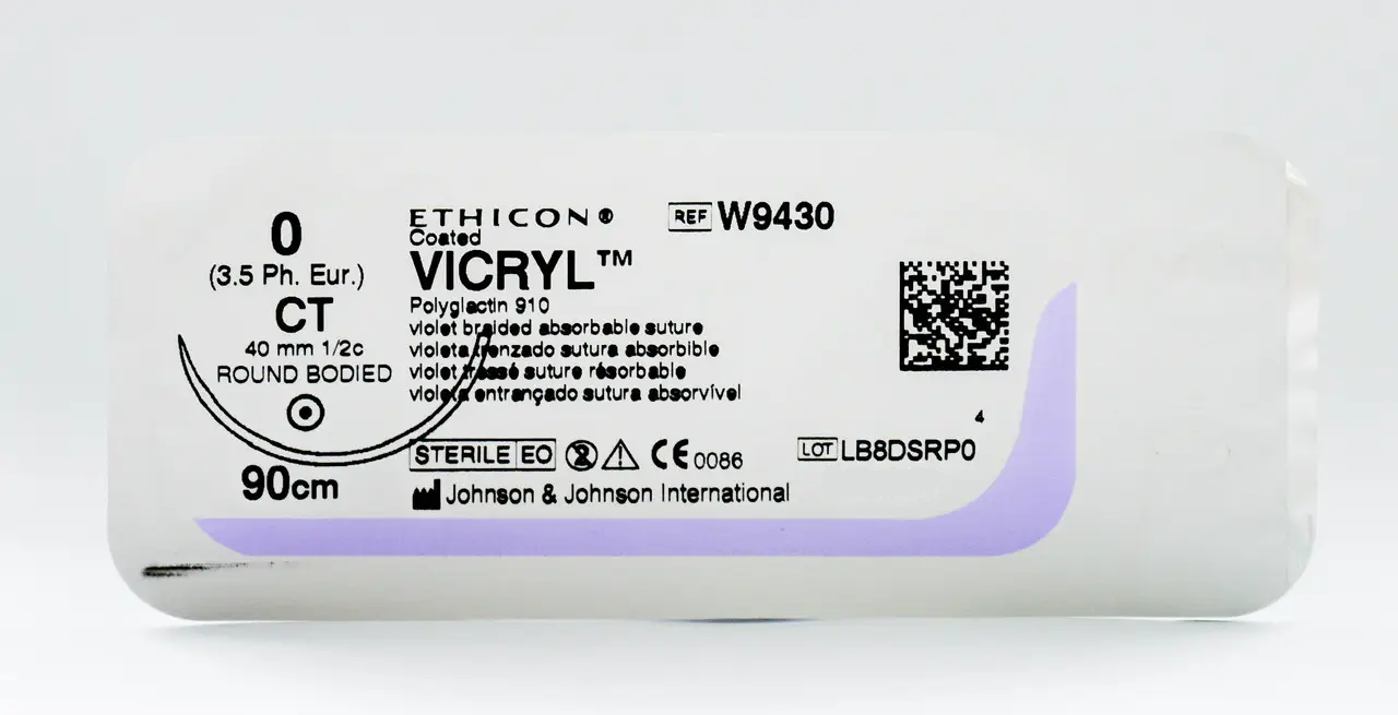 Хірургічна нитка Ethicon Вікрил (Vicryl) 0, довжина 90 см, кільк. голка, 40 мм, W9430, фото 1