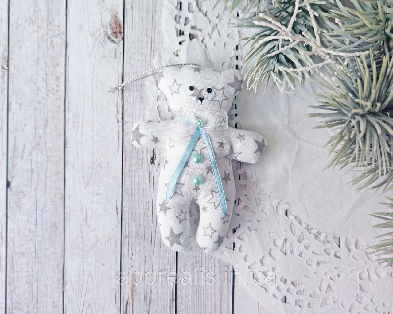 Іграшка на ялинку "Ведмедик сіро-блакитний", фото 1