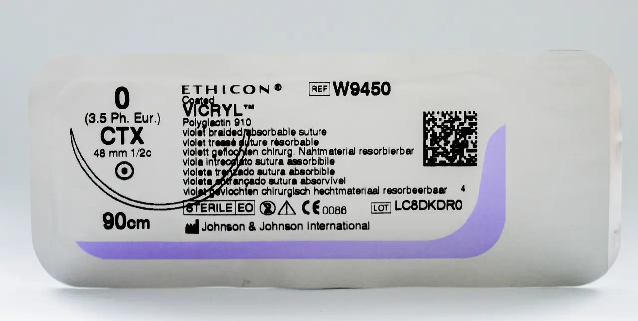 Хірургічна нитка Ethicon Вікрил (Vicryl) 0, довжина 90 см, кільк. голка 48 мм, W9450, фото 1