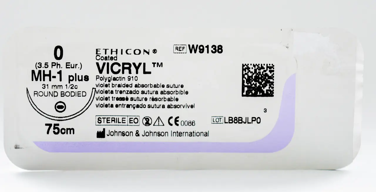 Хірургічна нитка Ethicon Вікрил (Vicryl) 0, довжина 75 см, кільк. голка 31 мм, W9138