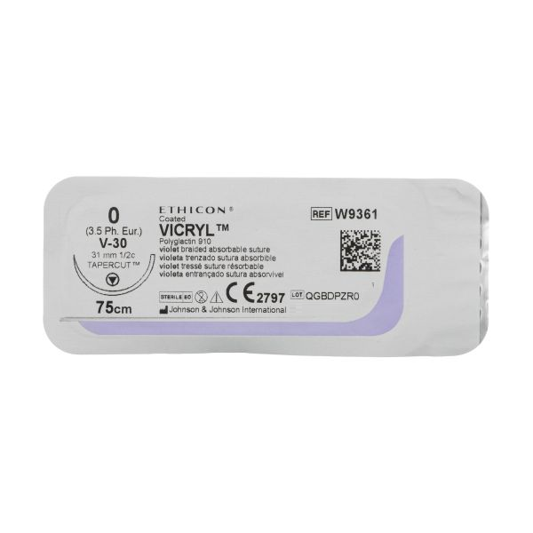Хірургічна нитка Ethicon Вікрил (Vicryl) 0, довжина 75 см, кільк. голка 31 мм, W9361, фото 1