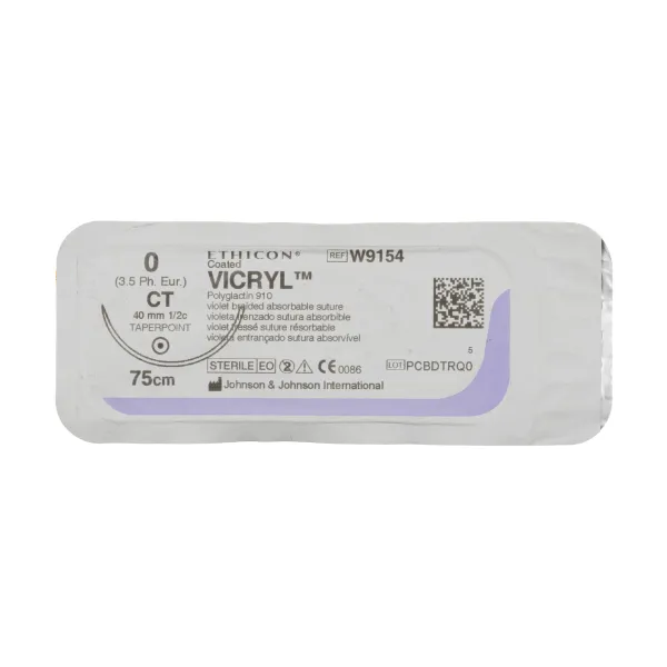Хірургічна нитка Ethicon Вікрил (Vicryl) 0, довжина 75 см, кільк. голка 40 мм, W9154, фото 1