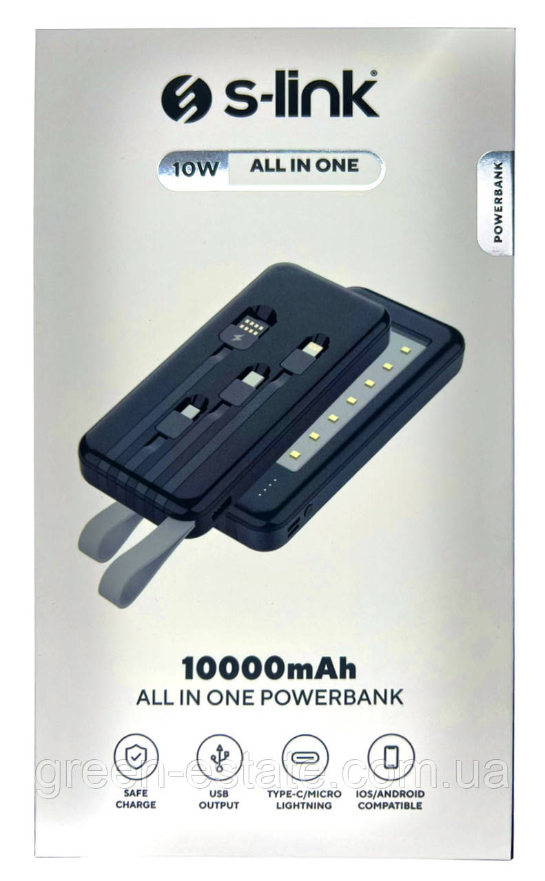 Power Bank S-link 10000mAh 4 кабелі