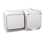 Розетка + вимикач Schneider-Electric Cedar Plus із заземленням і з/шторками IP44 16А білий, WDE000500