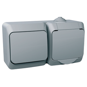 Розетка + вимикач Schneider-Electric Cedar Plus із заземленням і з/шторками IP44 16А сірий, WDE000600, фото 1