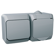 Розетка + вимикач Schneider-Electric Cedar Plus із заземленням і з/шторками IP44 16А сірий, WDE000600