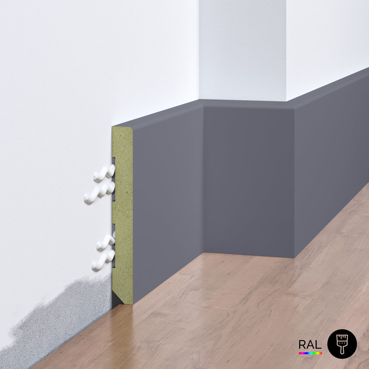 ППлінтус накладний FSPRO 1080R2 МДФ 2,8 м. Фарбуємо під замовлення (P.MDF1080R2R), фото 1