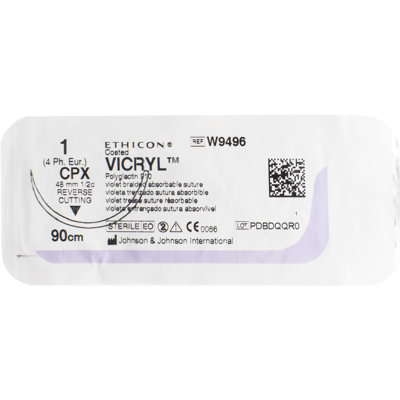 Хірургічна нитка Ethicon Вікрил (Vicryl) 1, довжина 90 см, обр-реж. голка 48 мм, W9496
