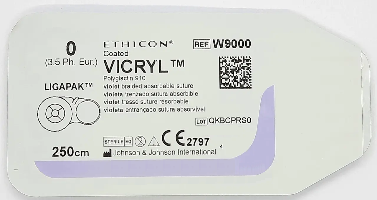 Хірургічна нитка Ethicon Вікрил (Vicryl) 0, довжина 250 см, без голки, W9000