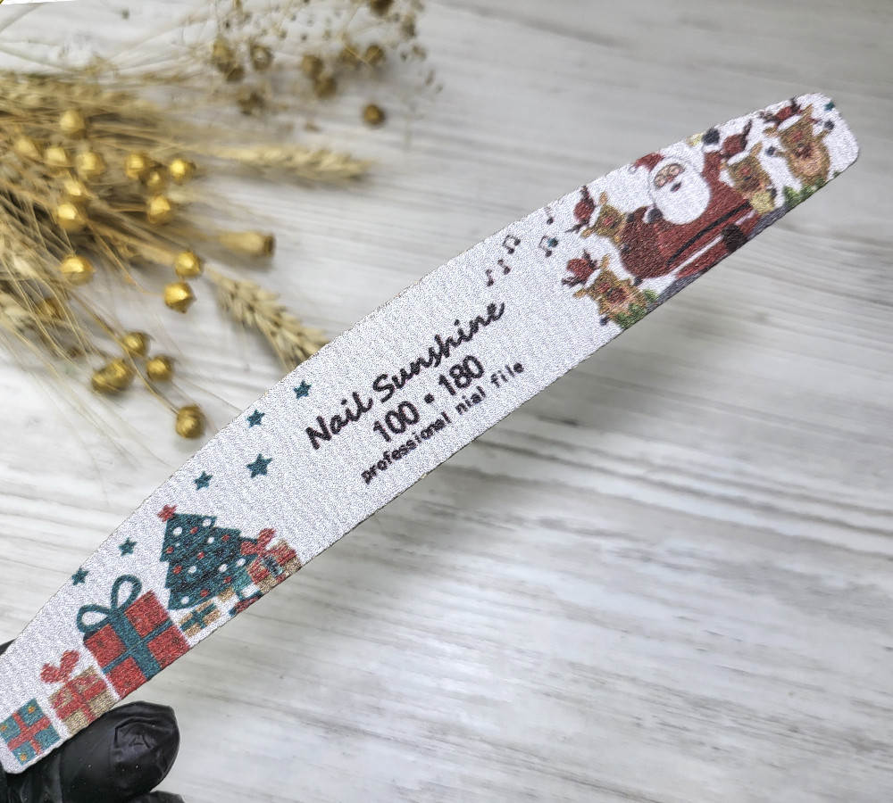 Пилочка для нігтів човен Nail Sunshine новорічна 100/180 грит