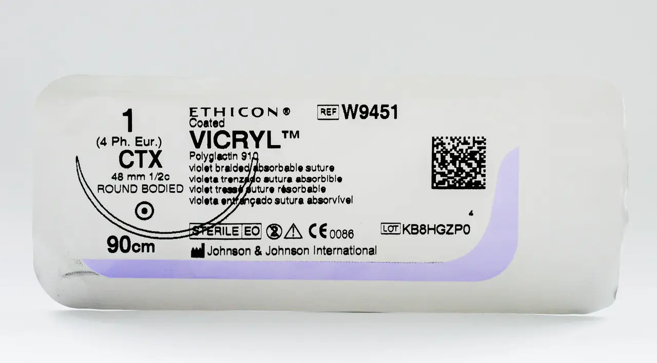 Хірургічна нитка Ethicon Вікрил (Vicryl) 1, довжина 90 см, кільк. голка 48 мм, W9451