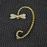 Кафа золотистого кольору біжутерія бабка з білими стразами застібка гвоздик розмір сережки 55х40 мм