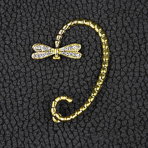 Кафа золотистого кольору біжутерія бабка з білими стразами застібка гвоздик розмір сережки 55х40 мм