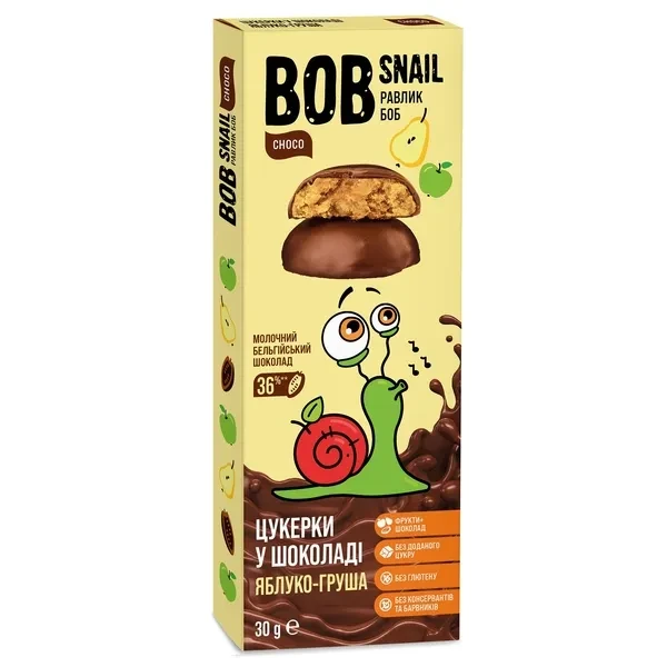 Цукерки Яблуко - груша у бельгійському молочному шоколаді Bob Snail, 30 г